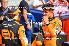 Pole sitter Lando Norris (GBR) McLaren (Right) in qualifying parc ferme with second placed team mate Oscar Piastri (AUS) McLaren. 31.08.2024. Formula 1 World Championship, Rd 16, Italian Grand Prix, Monza, Italy, Qualifying Day.