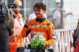 Lando Norris (GBR) McLaren celebrates his pole position in qualifying parc ferme. 31.08.2024. Formula 1 World Championship, Rd 16, Italian Grand Prix, Monza, Italy, Qualifying Day.