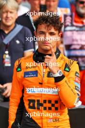 Lando Norris (GBR) McLaren celebrates his pole position in qualifying parc ferme. 31.08.2024. Formula 1 World Championship, Rd 16, Italian Grand Prix, Monza, Italy, Qualifying Day.