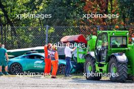 The Aston Martin FIA Safety Car is extracated from the tyre barrier after it crashed at the Parabolica. 29.08.2024. Formula 1 World Championship, Rd 16, Italian Grand Prix, Monza, Italy, Preparation Day.