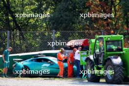 The Aston Martin FIA Safety Car is extracated from the tyre barrier after it crashed at the Parabolica. 29.08.2024. Formula 1 World Championship, Rd 16, Italian Grand Prix, Monza, Italy, Preparation Day.