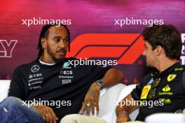 (L to R): Lewis Hamilton (GBR) Mercedes AMG F1 and Charles Leclerc (MON) Ferrari in the FIA Press Conference. 29.08.2024. Formula 1 World Championship, Rd 16, Italian Grand Prix, Monza, Italy, Preparation Day.