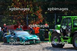 The Aston Martin FIA Safety Car is extracated from the tyre barrier after it crashed at the Parabolica. 29.08.2024. Formula 1 World Championship, Rd 16, Italian Grand Prix, Monza, Italy, Preparation Day.