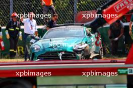 The Aston Martin FIA Safety Car is extracated from the tyre barrier after it crashed at the Parabolica. 29.08.2024. Formula 1 World Championship, Rd 16, Italian Grand Prix, Monza, Italy, Preparation Day.