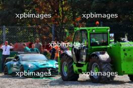 The Aston Martin FIA Safety Car is extracated from the tyre barrier after it crashed at the Parabolica. 29.08.2024. Formula 1 World Championship, Rd 16, Italian Grand Prix, Monza, Italy, Preparation Day.