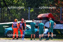 The Aston Martin FIA Safety Car is extracated from the tyre barrier after it crashed at the Parabolica. 29.08.2024. Formula 1 World Championship, Rd 16, Italian Grand Prix, Monza, Italy, Preparation Day.