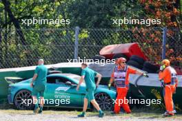 The Aston Martin FIA Safety Car is extracated from the tyre barrier after it crashed at the Parabolica. 29.08.2024. Formula 1 World Championship, Rd 16, Italian Grand Prix, Monza, Italy, Preparation Day.