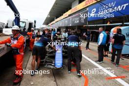 The damaged Williams Racing FW46 of Logan Sargeant (USA) Williams Racing is recovered back to the pits on the back of a truck after he crashed in the first practice session. 05.04.2024. Formula 1 World Championship, Rd 4, Japanese Grand Prix, Suzuka, Japan, Practice Day.