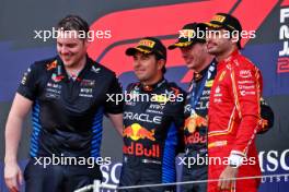 The podium (L to R): Craig Dear (GBR) Red Bull Racing Principal Aerodynamicist; Sergio Perez (MEX) Red Bull Racing, second; Max Verstappen (NLD) Red Bull Racing, race winner; Carlos Sainz Jr (ESP) Ferrari, third. 07.04.2024. Formula 1 World Championship, Rd 4, Japanese Grand Prix, Suzuka, Japan, Race Day.