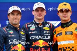 Qualifying top three in parc ferme (L to R): Sergio Perez (MEX) Red Bull Racing, second; Max Verstappen (NLD) Red Bull Racing, pole position; Lando Norris (GBR) McLaren, third. 06.04.2024. Formula 1 World Championship, Rd 4, Japanese Grand Prix, Suzuka, Japan, Qualifying Day.