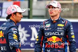 (L to R): Second placed Sergio Perez (MEX) Red Bull Racing with team mate and pole sitter Max Verstappen (NLD) Red Bull Racing in qualifying parc ferme. 06.04.2024. Formula 1 World Championship, Rd 4, Japanese Grand Prix, Suzuka, Japan, Qualifying Day.