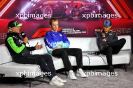 (L to R): Valtteri Bottas (FIN) Sauber; Liam Lawson (NZL) RB; and Lando Norris (GBR) McLaren, in the FIA Press Conference. 20.11.2024. Formula 1 World Championship, Rd 22, Las Vegas Grand Prix, Las Vegas, Nevada, USA, Preparation Day.