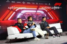 (L to R): Kevin Magnussen (DEN) Haas F1 Team; George Russell (GBR) Mercedes AMG F1; and Esteban Ocon (FRA) Alpine F1 Team in the FIA Press Conference. 20.11.2024. Formula 1 World Championship, Rd 22, Las Vegas Grand Prix, Las Vegas, Nevada, USA, Preparation Day.