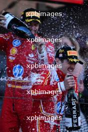 Race winner Charles Leclerc (MON) Ferrari celebrates on the podium with team mate Carlos Sainz Jr (ESP) Ferrari. 26.05.2024. Formula 1 World Championship, Rd 8, Monaco Grand Prix, Monte Carlo, Monaco, Race Day.