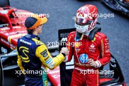 Race winner Charles Leclerc (MON) Ferrari (Right) celebrates in parc ferme with second placed Oscar Piastri (AUS) McLaren. 26.05.2024. Formula 1 World Championship, Rd 8, Monaco Grand Prix, Monte Carlo, Monaco, Race Day.