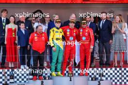 The podium (L to R): Frederic Vasseur (FRA) Ferrari Team Principal; Oscar Piastri (AUS) McLaren, second; Charles Leclerc (MON) Ferrari, race winner; Carlos Sainz Jr (ESP) Ferrari, third. 26.05.2024. Formula 1 World Championship, Rd 8, Monaco Grand Prix, Monte Carlo, Monaco, Race Day.
