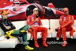 (L to R): Oscar Piastri (AUS) McLaren; Charles Leclerc (MON) Ferrari; and Carlos Sainz Jr (ESP) Ferrari, in the post race FIA Press Conference. 26.05.2024. Formula 1 World Championship, Rd 8, Monaco Grand Prix, Monte Carlo, Monaco, Race Day.