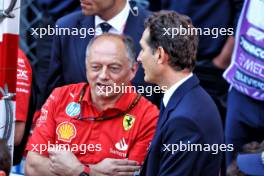(L to R): Frederic Vasseur (FRA) Ferrari Team Principal with John Elkann (ITA) FIAT Chrysler Automobiles Chairman in parc ferme. 26.05.2024. Formula 1 World Championship, Rd 8, Monaco Grand Prix, Monte Carlo, Monaco, Race Day.