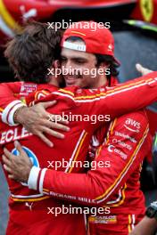 (L to R): Race winner Charles Leclerc (MON) Ferrari celebrates in parc ferme with third placed team mate Carlos Sainz Jr (ESP) Ferrari. 26.05.2024. Formula 1 World Championship, Rd 8, Monaco Grand Prix, Monte Carlo, Monaco, Race Day.
