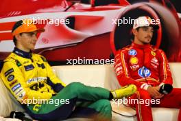 Oscar Piastri (AUS) McLaren and Charles Leclerc (MON) Ferrari in the post qualifying FIA Press Conference. 25.05.2024. Formula 1 World Championship, Rd 8, Monaco Grand Prix, Monte Carlo, Monaco, Qualifying Day.