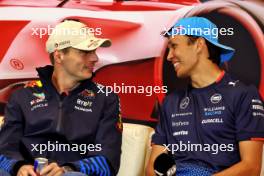 (L to R): Max Verstappen (NLD) Red Bull Racing and Alexander Albon (THA) Williams Racing in the FIA Press Conference. 23.05.2024. Formula 1 World Championship, Rd 8, Monaco Grand Prix, Monte Carlo, Monaco, Preparation Day.