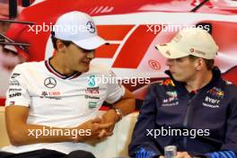 (L to R): George Russell (GBR) Mercedes AMG F1 and Max Verstappen (NLD) Red Bull Racing, in the FIA Press Conference. 23.05.2024. Formula 1 World Championship, Rd 8, Monaco Grand Prix, Monte Carlo, Monaco, Preparation Day.