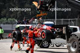 The Ferrari SF-24 of Oliver Bearman (GBR) Ferrari Reserve Driver is recovered from the circuit after he was struck in the first practice session. 25.10.2024. Formula 1 World Championship, Rd 20, Mexican Grand Prix, Mexico City, Mexico, Practice Day.