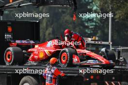 The Ferrari SF-24 of Oliver Bearman (GBR) Ferrari Reserve Driver is recovered back to the pits on the back of a truck after he was struck in the first practice session. 25.10.2024. Formula 1 World Championship, Rd 20, Mexican Grand Prix, Mexico City, Mexico, Practice Day.