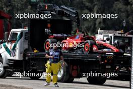 The Ferrari SF-24 of Oliver Bearman (GBR) Ferrari Reserve Driver is recovered back to the pits on the back of a truck after he was struck in the first practice session. 25.10.2024. Formula 1 World Championship, Rd 20, Mexican Grand Prix, Mexico City, Mexico, Practice Day.