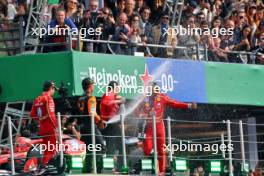 Race winner Carlos Sainz Jr (ESP) Ferrari celebrates on the podium with Charles Leclerc (MON) Ferrari and Lando Norris (GBR) McLaren. 27.10.2024. Formula 1 World Championship, Rd 20, Mexican Grand Prix, Mexico City, Mexico, Race Day.