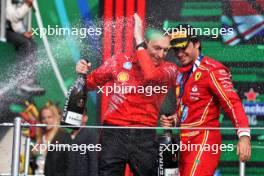 (L to R): Riccardo Adami (ITA) Ferrari Race Engineer celebrates on the podium with race winner Carlos Sainz Jr (ESP) Ferrari. 27.10.2024. Formula 1 World Championship, Rd 20, Mexican Grand Prix, Mexico City, Mexico, Race Day.