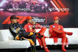 (L to R): Lando Norris (GBR) McLaren; Carlos Sainz Jr (ESP) Ferrari; and Charles Leclerc (MON) Ferrari, in the post race FIA Press Conference. 27.10.2024. Formula 1 World Championship, Rd 20, Mexican Grand Prix, Mexico City, Mexico, Race Day.