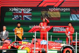 The podium (L to R): Lando Norris (GBR) McLaren, second; Carlos Sainz Jr (ESP) Ferrari, race winner; Charles Leclerc (MON) Ferrari, third. 27.10.2024. Formula 1 World Championship, Rd 20, Mexican Grand Prix, Mexico City, Mexico, Race Day.