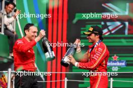 (L to R): Riccardo Adami (ITA) Ferrari Race Engineer celebrates on the podium with race winner Carlos Sainz Jr (ESP) Ferrari. 27.10.2024. Formula 1 World Championship, Rd 20, Mexican Grand Prix, Mexico City, Mexico, Race Day.