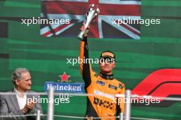 Lando Norris (GBR) McLaren celebrates his second position on the podium. 27.10.2024. Formula 1 World Championship, Rd 20, Mexican Grand Prix, Mexico City, Mexico, Race Day.