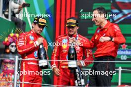 (L to R): Charles Leclerc (MON) Ferrari celebrates on the podium with race winner Carlos Sainz Jr (ESP) Ferrari and Riccardo Adami (ITA) Ferrari Race Engineer. 27.10.2024. Formula 1 World Championship, Rd 20, Mexican Grand Prix, Mexico City, Mexico, Race Day.