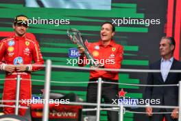 Riccardo Adami (ITA) Ferrari Race Engineer (Centre) celebrates on the podium with Charles Leclerc (MON) Ferrari (Left) and Carlos Slim Domit (MEX) Chairman of America Movil (Right). 27.10.2024. Formula 1 World Championship, Rd 20, Mexican Grand Prix, Mexico City, Mexico, Race Day.