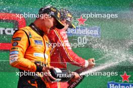 Race winner Lando Norris (GBR) McLaren celebrates on the podium. 25.08.2024. Formula 1 World Championship, Rd 15, Dutch Grand Prix, Zandvoort, Netherlands, Race Day.