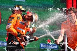 Race winner Lando Norris (GBR) McLaren celebrates on the podium. 25.08.2024. Formula 1 World Championship, Rd 15, Dutch Grand Prix, Zandvoort, Netherlands, Race Day.