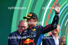 Max Verstappen (NLD) Red Bull Racing celebrates his second position on the podium. 25.08.2024. Formula 1 World Championship, Rd 15, Dutch Grand Prix, Zandvoort, Netherlands, Race Day.