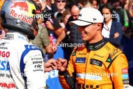 Race winner Lando Norris (GBR) McLaren in parc ferme (Right) celebrates with Daniel Ricciardo (AUS) RB. 25.08.2024. Formula 1 World Championship, Rd 15, Dutch Grand Prix, Zandvoort, Netherlands, Race Day.