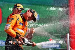 Race winner Lando Norris (GBR) McLaren celebrates on the podium. 25.08.2024. Formula 1 World Championship, Rd 15, Dutch Grand Prix, Zandvoort, Netherlands, Race Day.