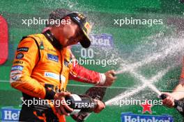 Race winner Lando Norris (GBR) McLaren celebrates on the podium. 25.08.2024. Formula 1 World Championship, Rd 15, Dutch Grand Prix, Zandvoort, Netherlands, Race Day.