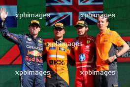 The podium (L to R): Max Verstappen (NLD) Red Bull Racing, second; Lando Norris (GBR) McLaren, race winner; Charles Leclerc (MON) Ferrari, third; William Joseph (GBR) McLaren Race Engineer. 25.08.2024. Formula 1 World Championship, Rd 15, Dutch Grand Prix, Zandvoort, Netherlands, Race Day.