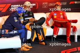 (L to R): Max Verstappen (NLD) Red Bull Racing; Lando Norris (GBR) McLaren; and Charles Leclerc (MON) Ferrari, in the post race FIA Press Conference. 25.08.2024. Formula 1 World Championship, Rd 15, Dutch Grand Prix, Zandvoort, Netherlands, Race Day.