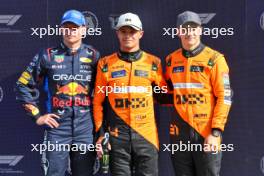 Top three in qualifying parc ferme (L to R): Max Verstappen (NLD) Red Bull Racing, second; Lando Norris (GBR) McLaren, pole position; Oscar Piastri (AUS) McLaren, third. 24.08.2024. Formula 1 World Championship, Rd 15, Dutch Grand Prix, Zandvoort, Netherlands, Qualifying Day.