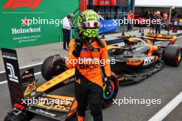 Lando Norris (GBR) McLaren MCL38 celebrates his pole position in qualifying parc ferme. 24.08.2024. Formula 1 World Championship, Rd 15, Dutch Grand Prix, Zandvoort, Netherlands, Qualifying Day.