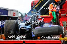 The Williams Racing FW46 of Logan Sargeant (USA) Williams Racing is recovered back to the pits on the back of a truck after he crashed in the third practice session. 24.08.2024. Formula 1 World Championship, Rd 15, Dutch Grand Prix, Zandvoort, Netherlands, Qualifying Day.