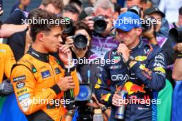 (L to R): Pole sitter Lando Norris (GBR) McLaren in qualifying parc ferme with second placed Max Verstappen (NLD) Red Bull Racing. 24.08.2024. Formula 1 World Championship, Rd 15, Dutch Grand Prix, Zandvoort, Netherlands, Qualifying Day.