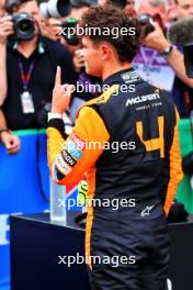 Lando Norris (GBR) McLaren celebrates his pole position in qualifying parc ferme. 24.08.2024. Formula 1 World Championship, Rd 15, Dutch Grand Prix, Zandvoort, Netherlands, Qualifying Day.